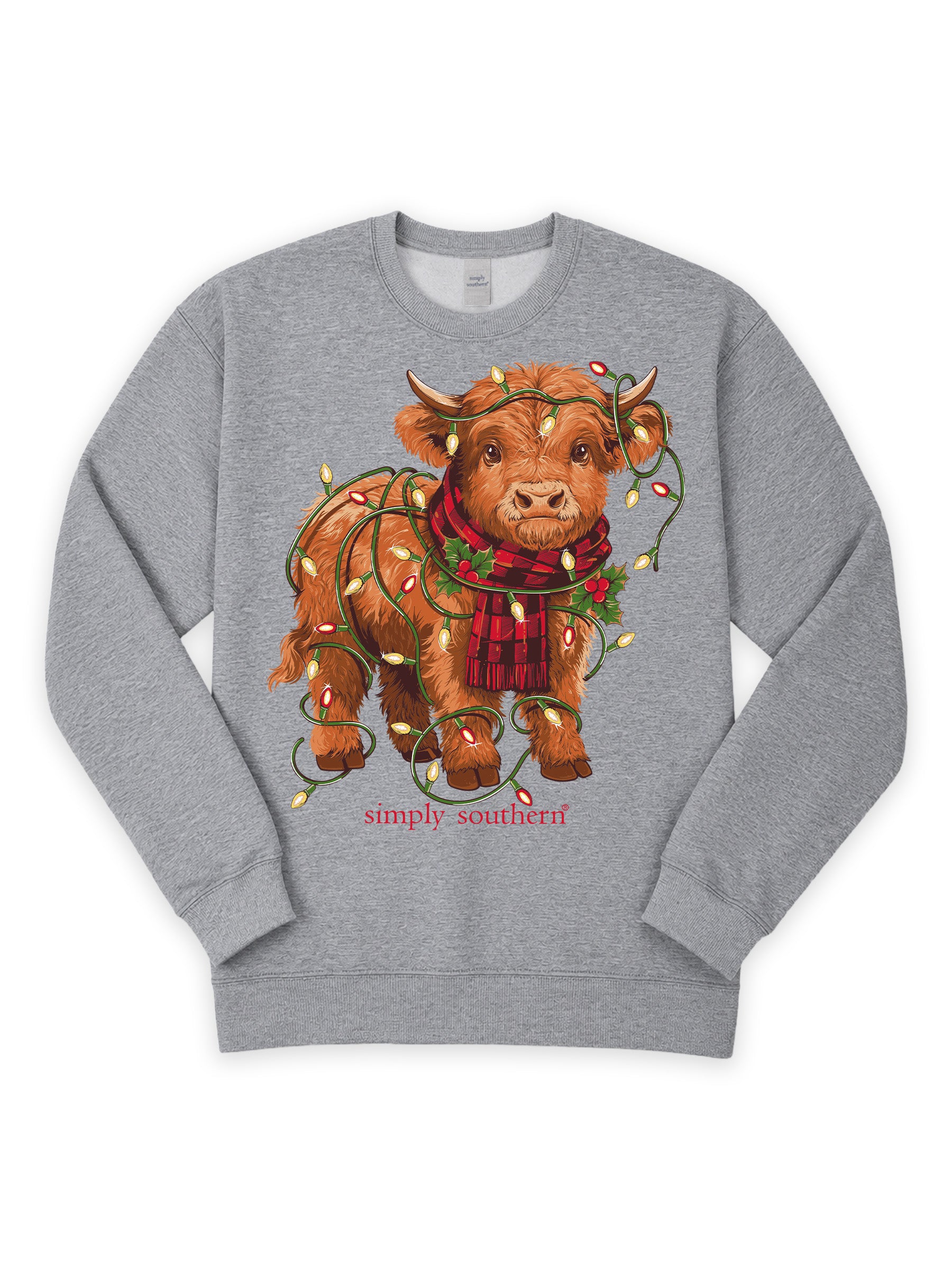 Simply Southern Cow Lights Holiday Long Sleeve Crew Sweatshirt