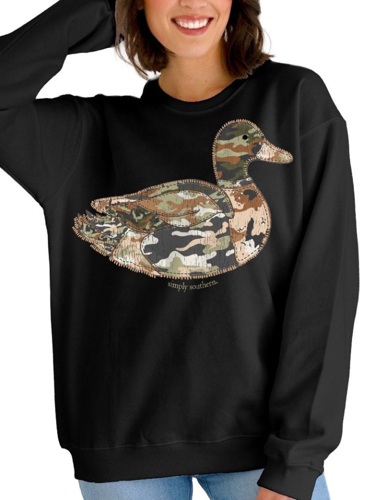 Simply Southern Stich Camo Pattern Duck Long Sleeve Crew Sweatshirt