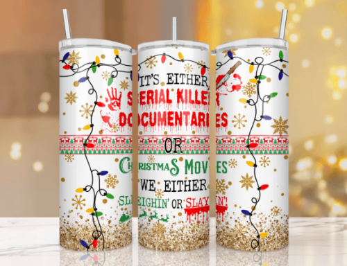 Christmas Slaying or Sleighing True Crime 20 oz Skinny Tumbler Cup With Straw