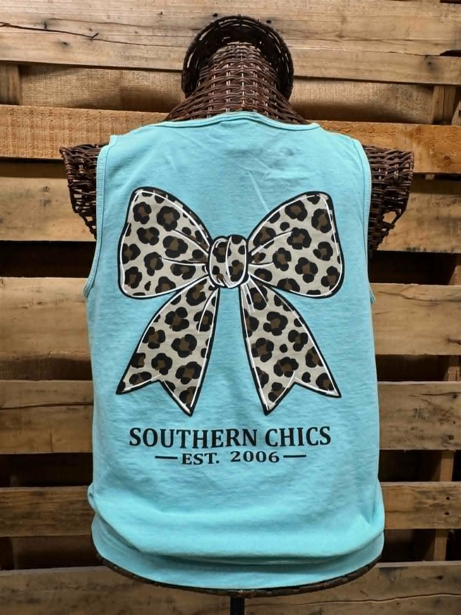 Southern Chics Leopard Bow Comfort Colors Tank Top