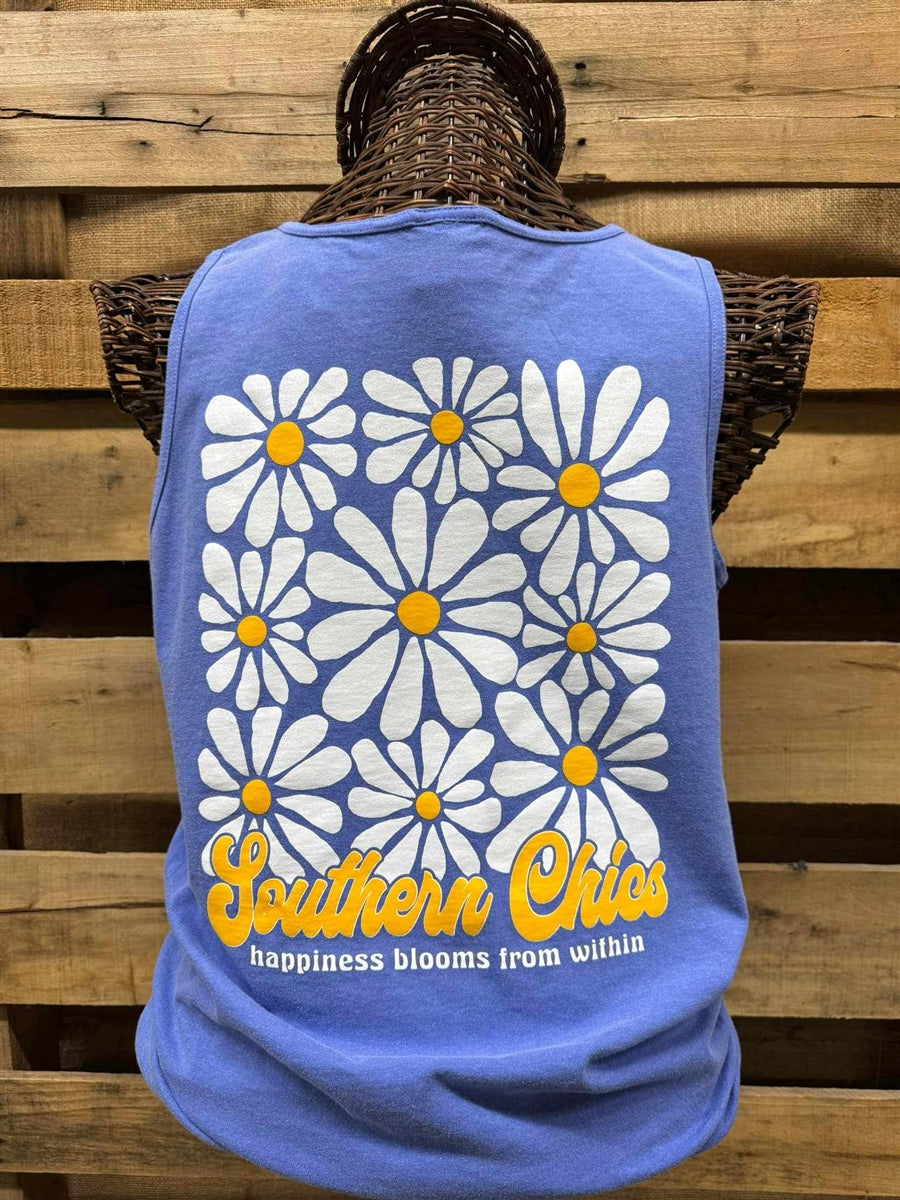 Southern Chics Happiness Blooms Comfort Colors Tank Top - SimplyCuteTees