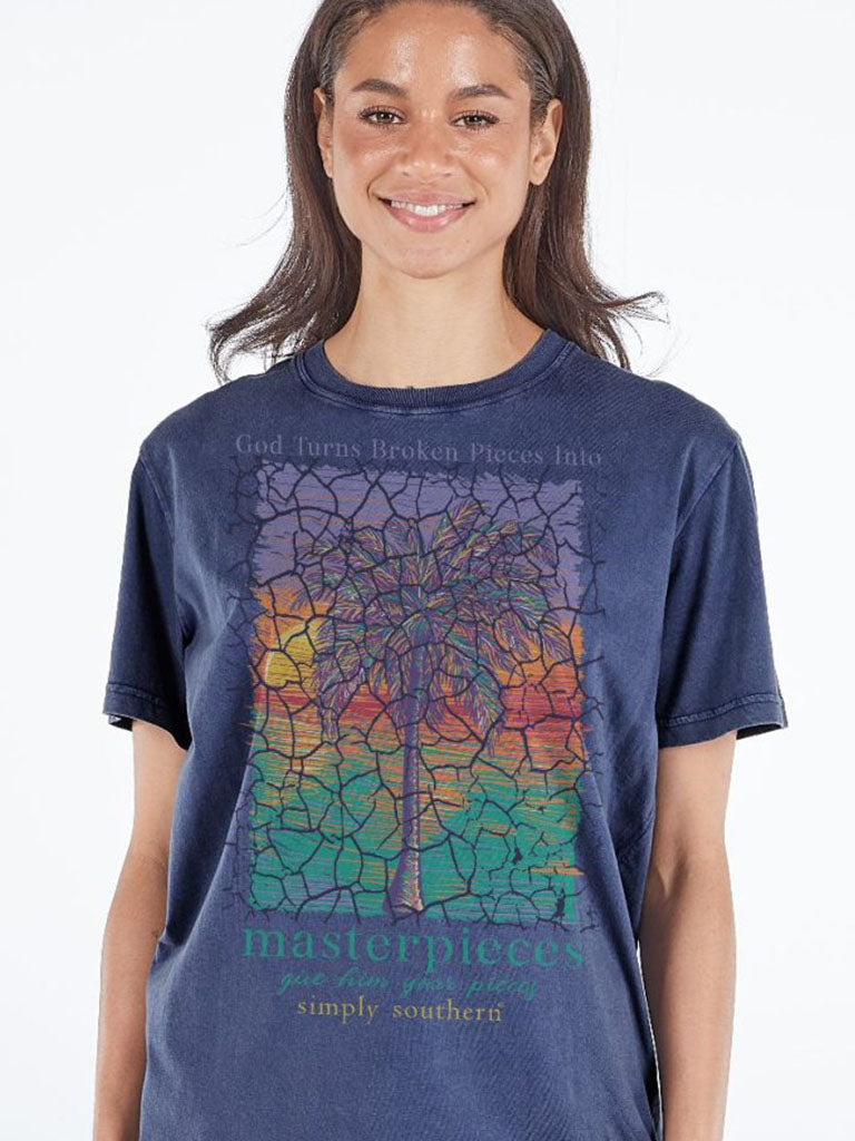 Simply Southern Masterpieces Palm Washed Navy T-Shirt - SimplyCuteTees