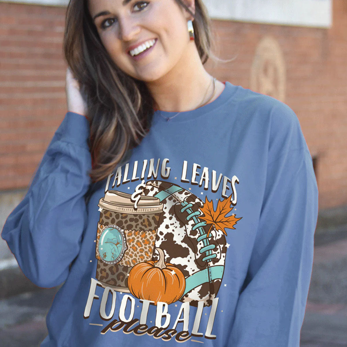 Girlie Girl Originals Leaves &amp; Football Fall Long Sleeve T-Shirt