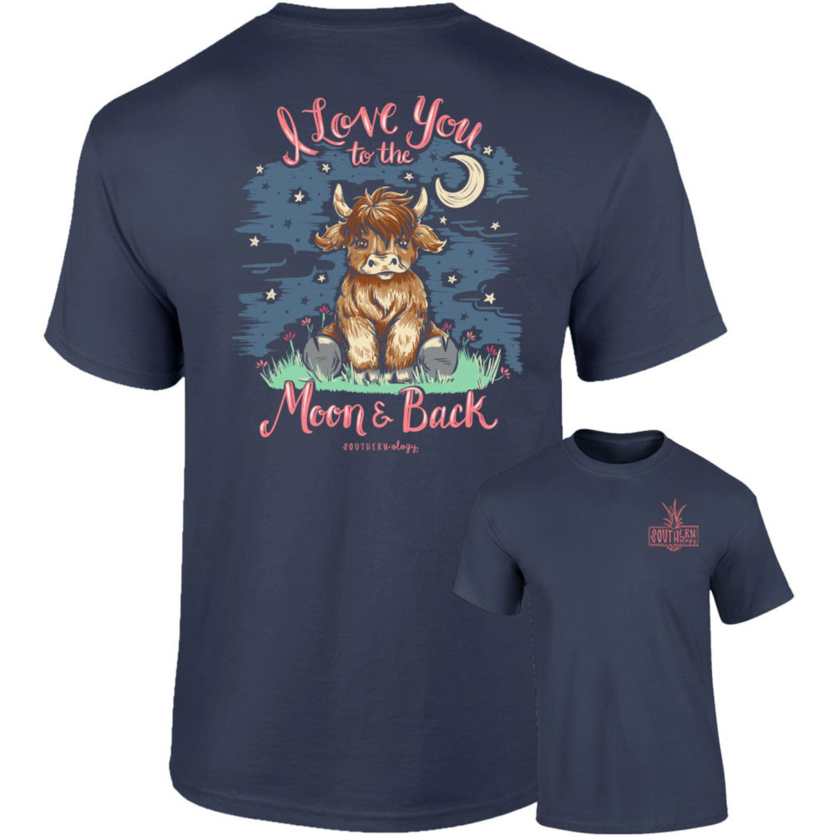 Southernology Love You Moon &amp; Back Cow Comfort Colors T-Shirt - SimplyCuteTees