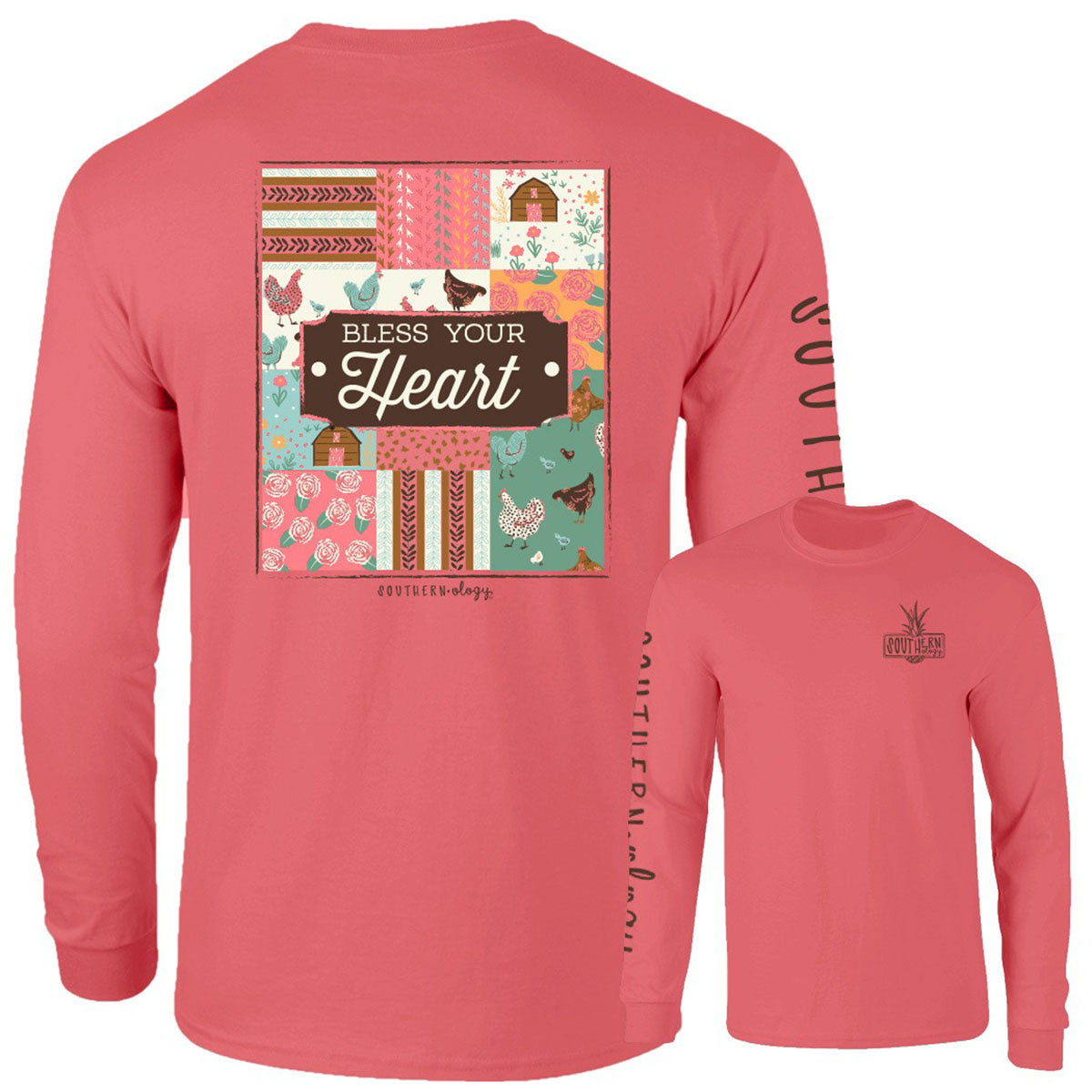 Southernology Patchwork Bless Your Heart Comfort Colors Long Sleeve T-Shirt - SimplyCuteTees