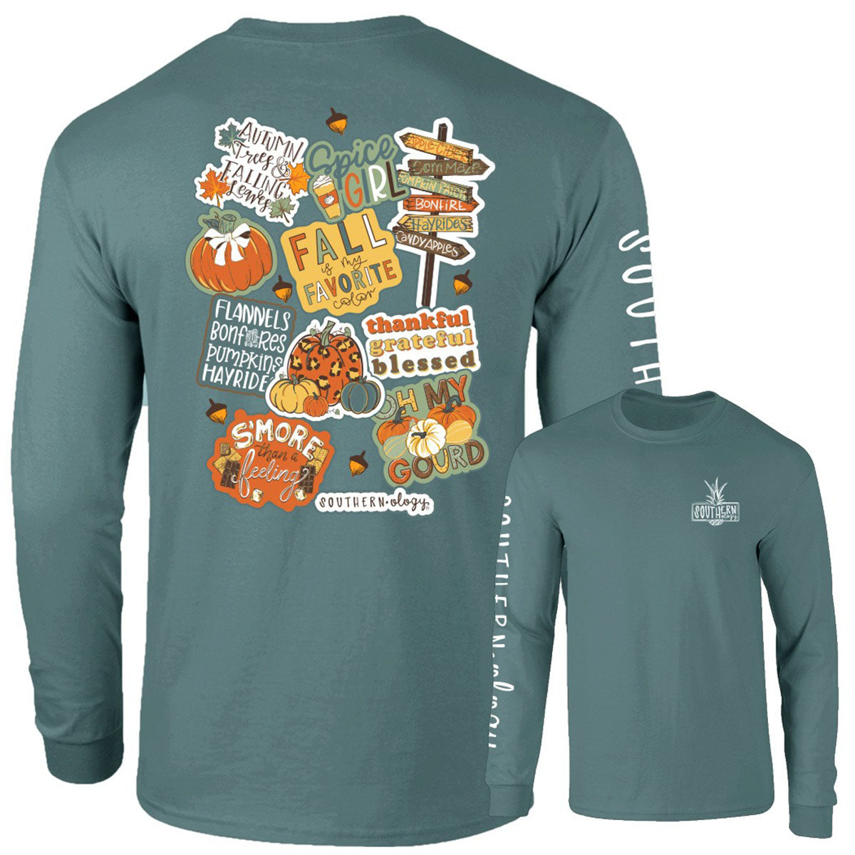 Southernology Decals Pumpkin Fall Comfort Colors Long Sleeve T-Shirt - SimplyCuteTees