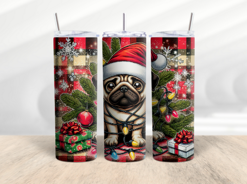 Christmas Funny Dog Pug 20 oz Skinny Tumbler Cup With Straw