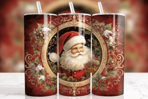 Christmas Vintage Santa Claus Saint Nick 20 oz Skinny Tumbler Cup With Straw