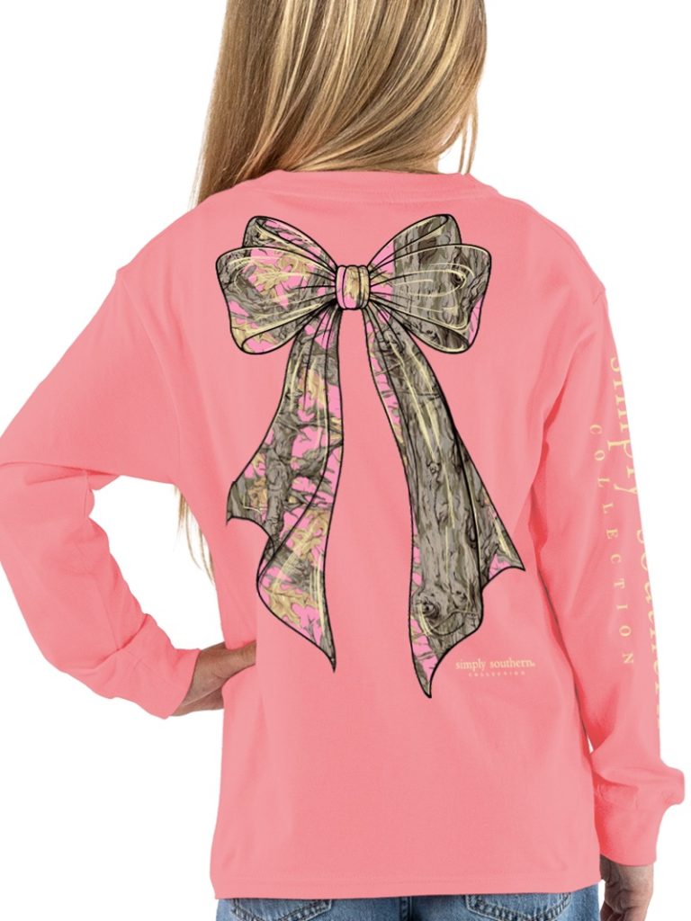Simply Southern Pink Tree Camo Bow Long Sleeve T-Shirt