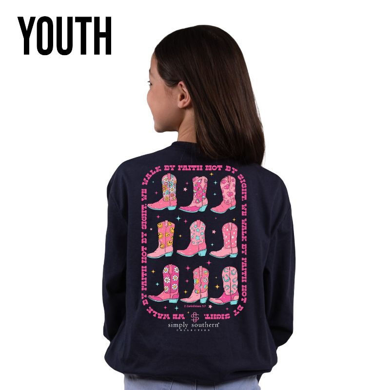 Simply Southern Walk By Faith Boots Long Sleeve T-Shirt - SimplyCuteTees