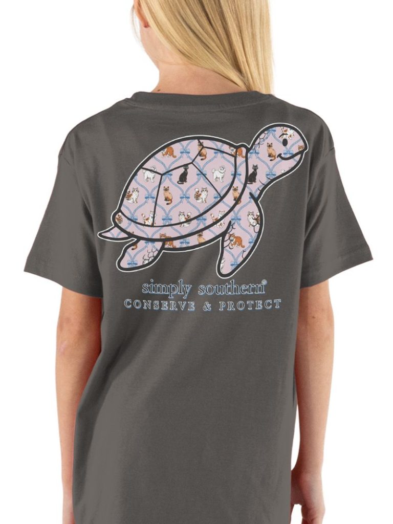 Simply Southern Turtle Tracker Cat Pattern Thunder T-Shirt