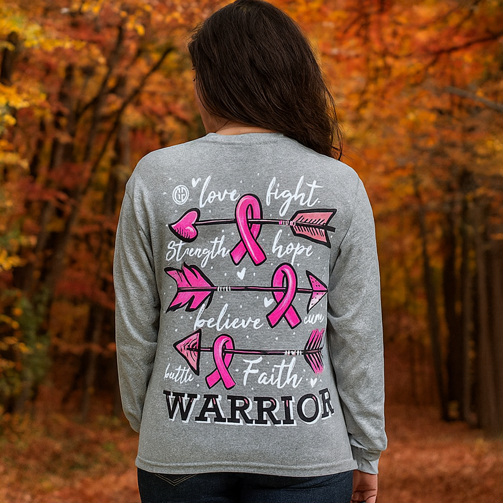 Girlie Girl Originals Breast Cancer Warrior Arrows Long Sleeves T Shirt