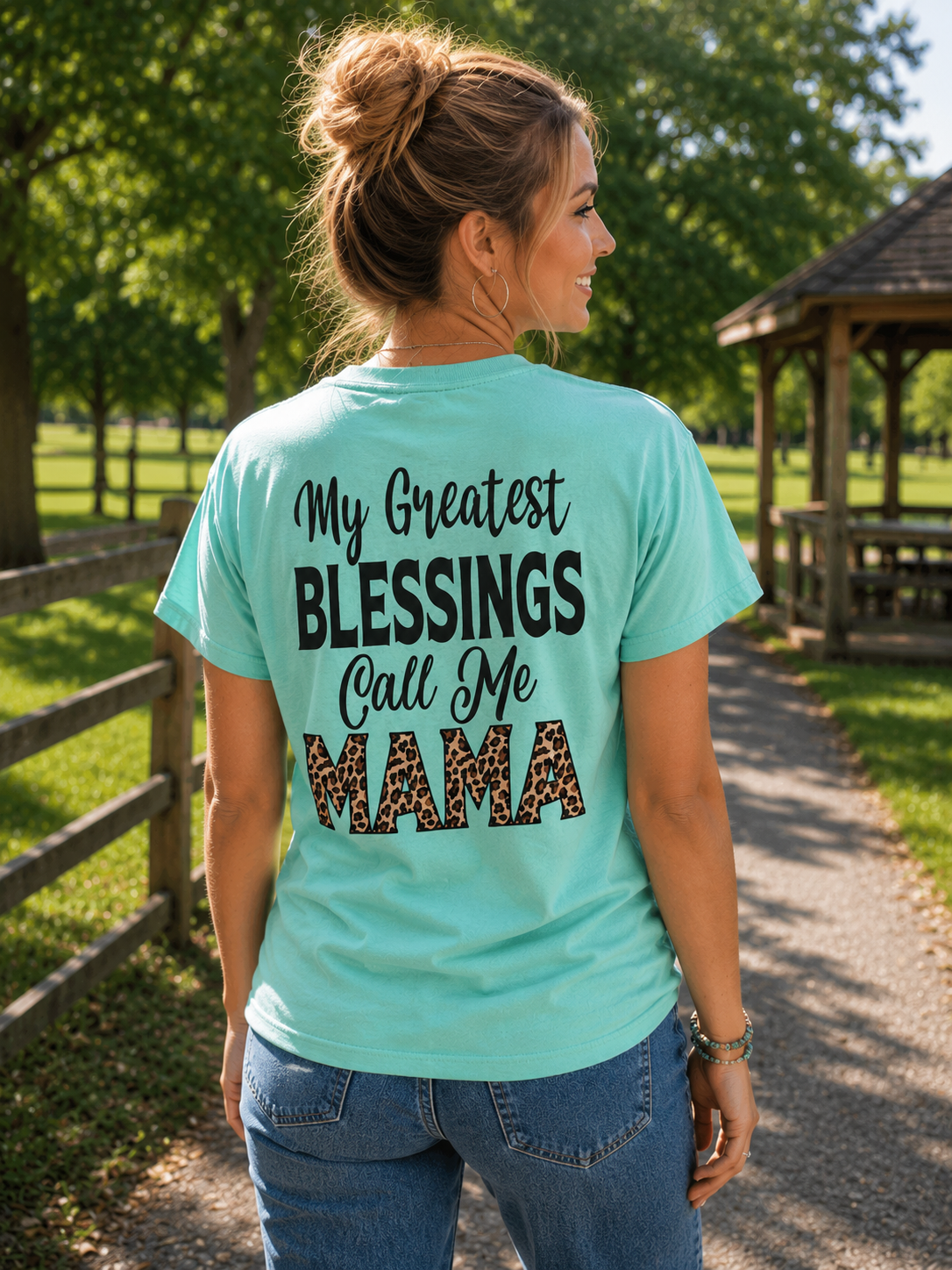 Southern Chics  Greatest Blessings Call Me Mama Mom Leopard Comfort Colors T Shirt