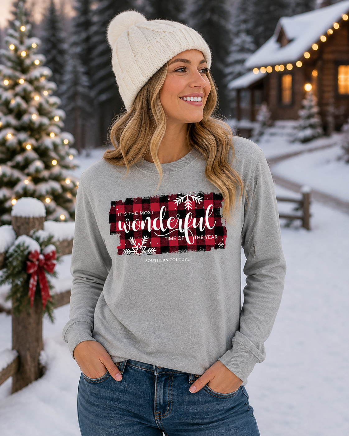 SALE Southern Couture Plaid Wonderful Holiday Long Sleeve Soft T-Shirt