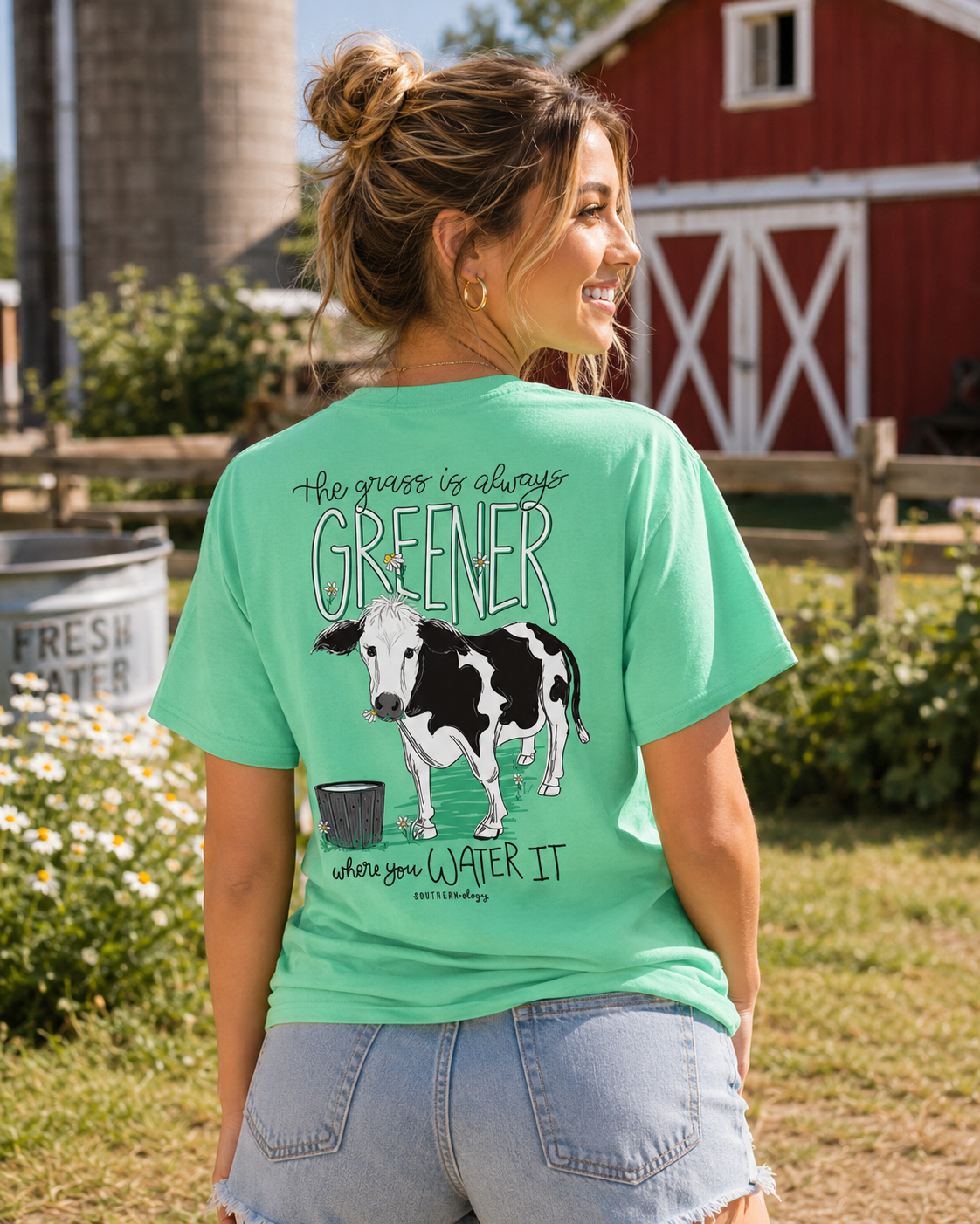 Southernology The Grass is Greener Cow Comfort Colors T-Shirt