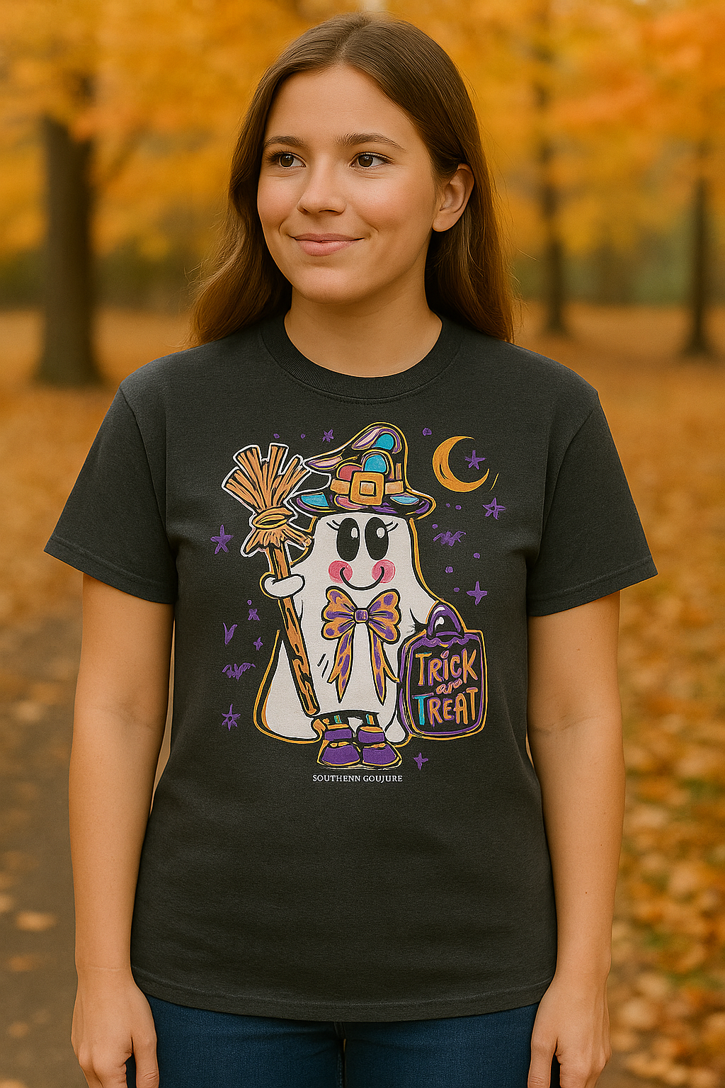 Southern Couture Soft Trick Or Treat Ghost Fall T-Shirt - SimplyCuteTees