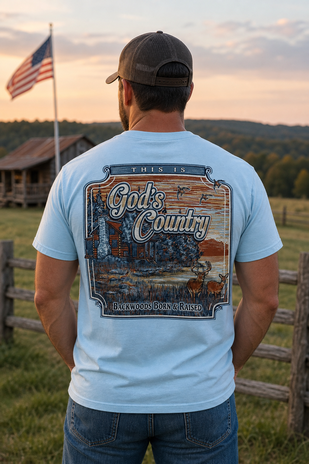 Backwoods Born &amp; Raised God's Cabin Country Comfort Colors Bright Unisex T Shirt