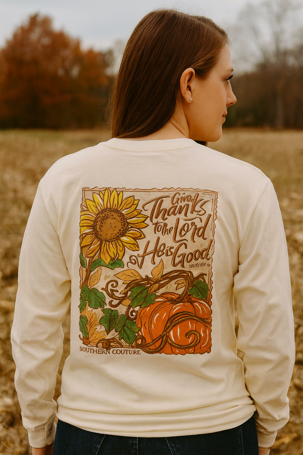 Southern Couture Classic Give Thanks To The Lord Fall Long Sleeve T-Shirt - SimplyCuteTees