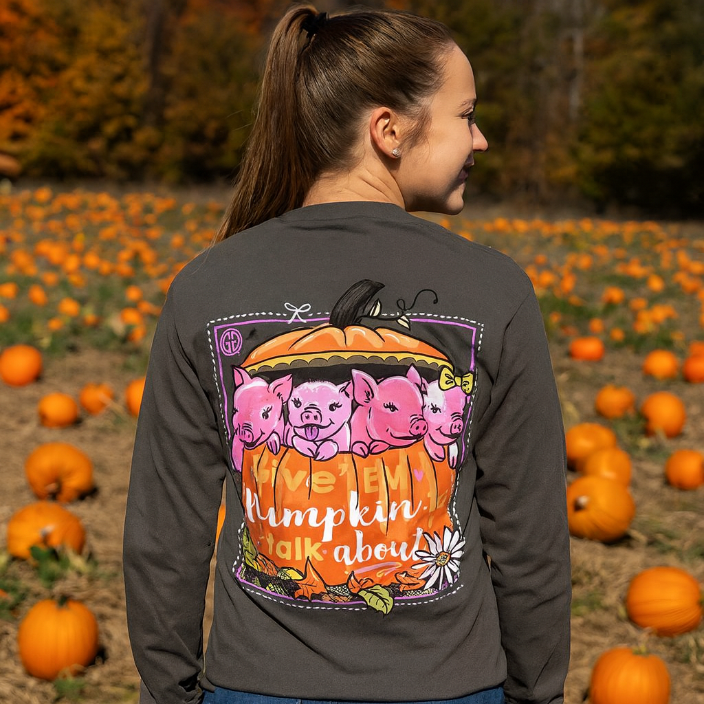 Girlie Girl Originals Preppy Piggy Pumpkin Fall Long Sleeve T-Shirt