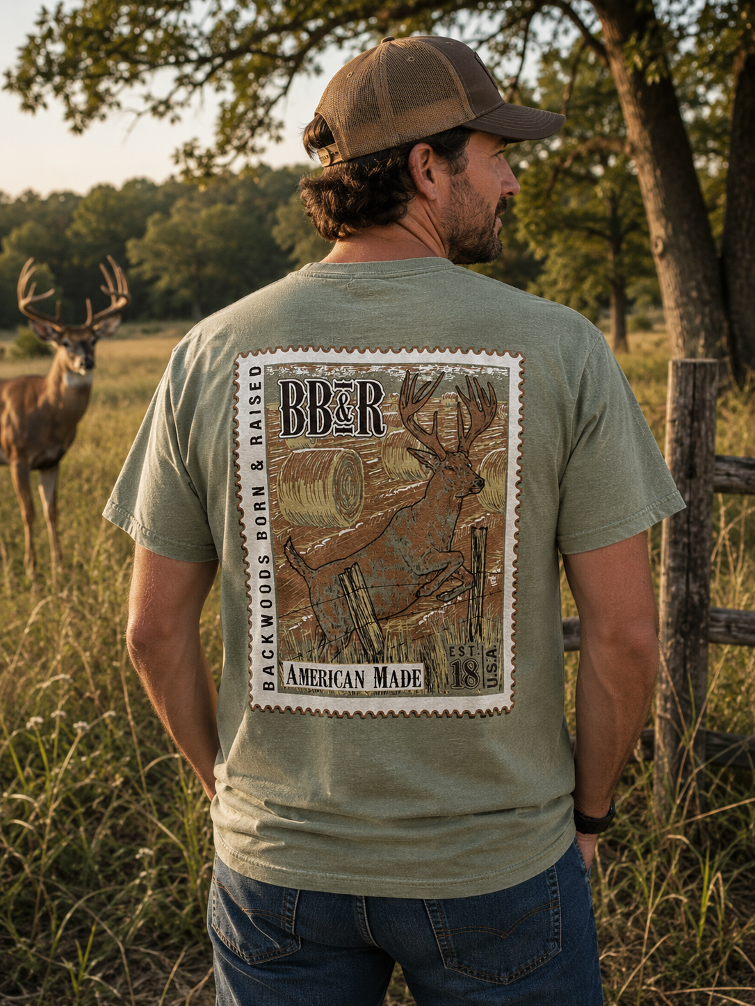 Backwoods Born &amp; Raised Deer Jumping Comfort Colors Unisex T-Shirt