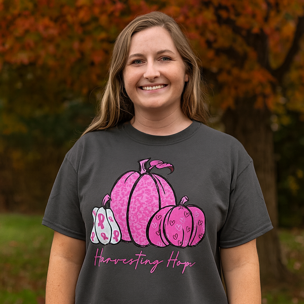 Girlie Girl Originals Preppy Harvesting Hope Pumpkin Breast Cancer T-Shirt