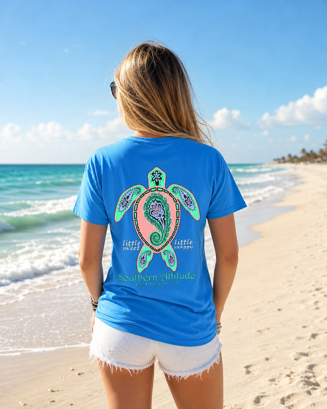 Southern Attitude Preppy Paisley Turtle Light Carolina Blue T-Shirt