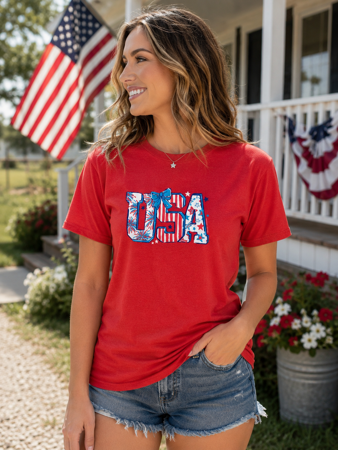 Southern Couture Soft Pattern Letter USA T-Shirt