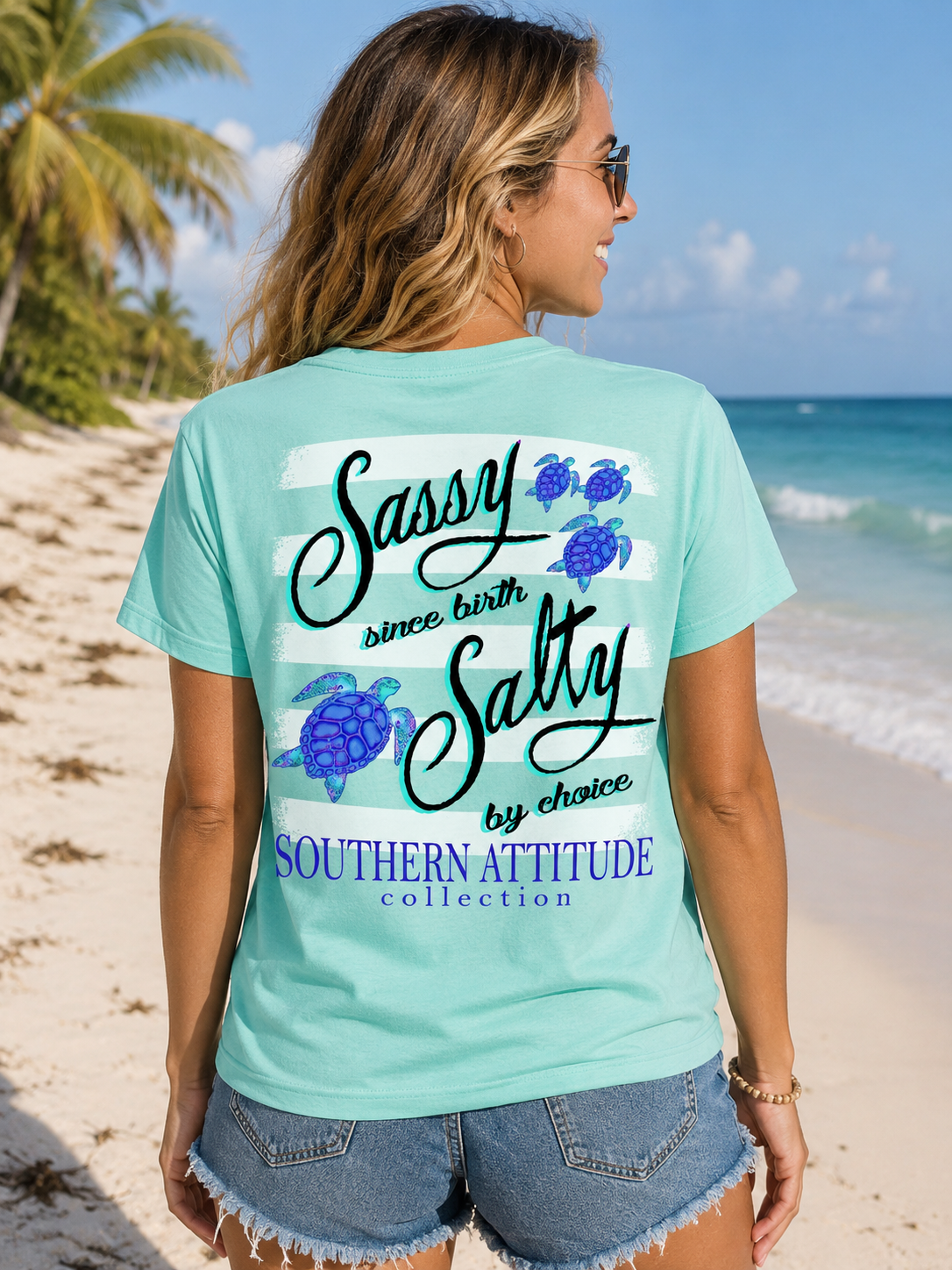 Southern Attitude Mint Turtles Sassy Since Birth T-Shirt