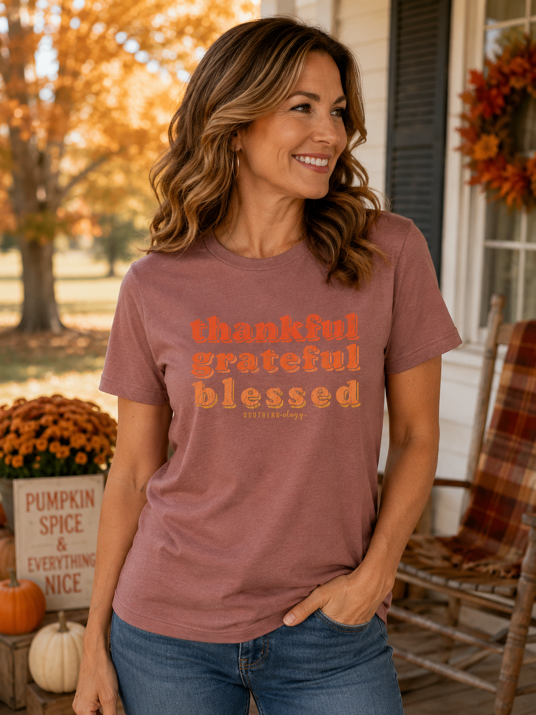 Southernology Statement Collection Thankful Grateful Blessed Fall T-Shirt