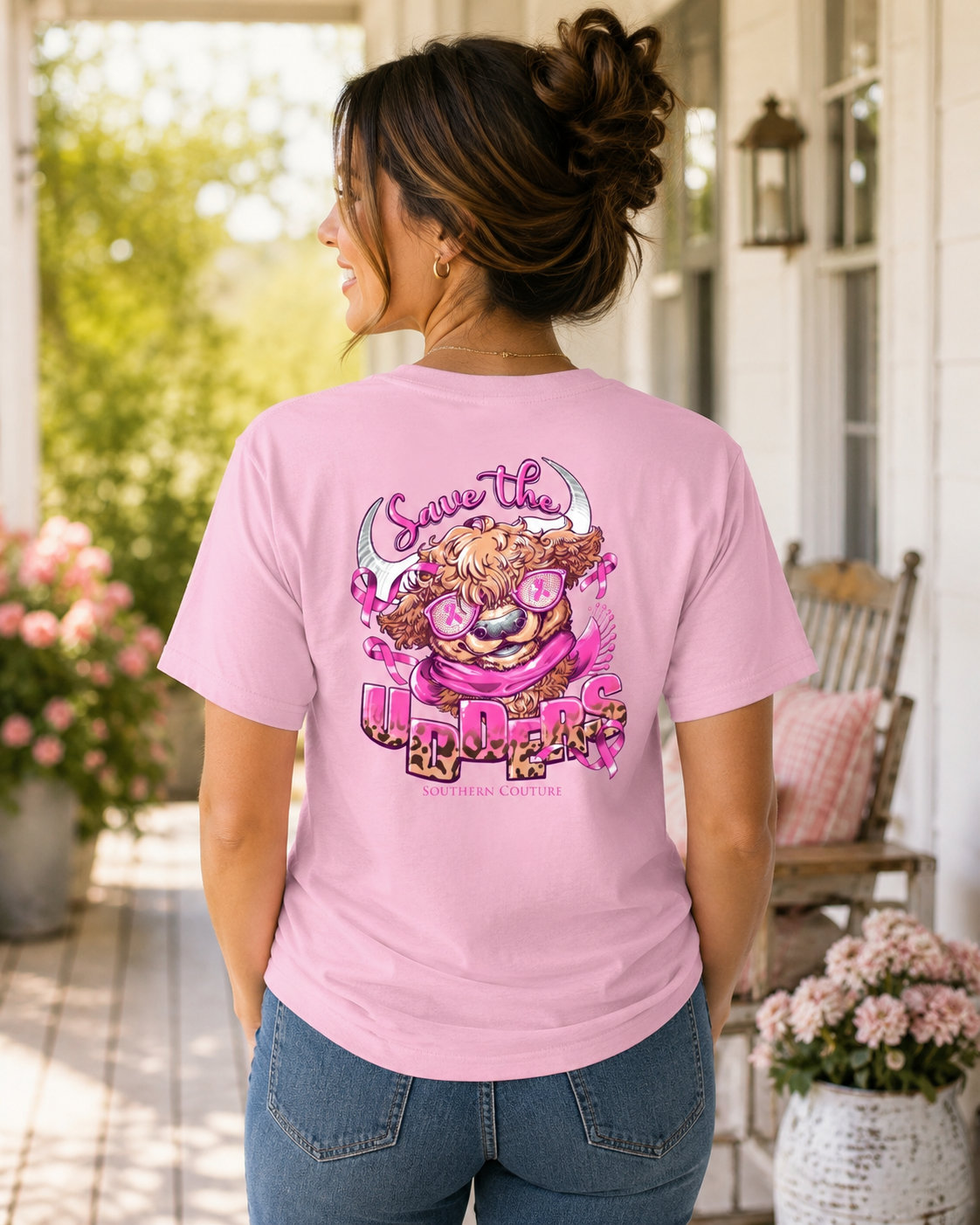 Southern Couture Classic Save The Udders Cancer Light Pink T-Shirt