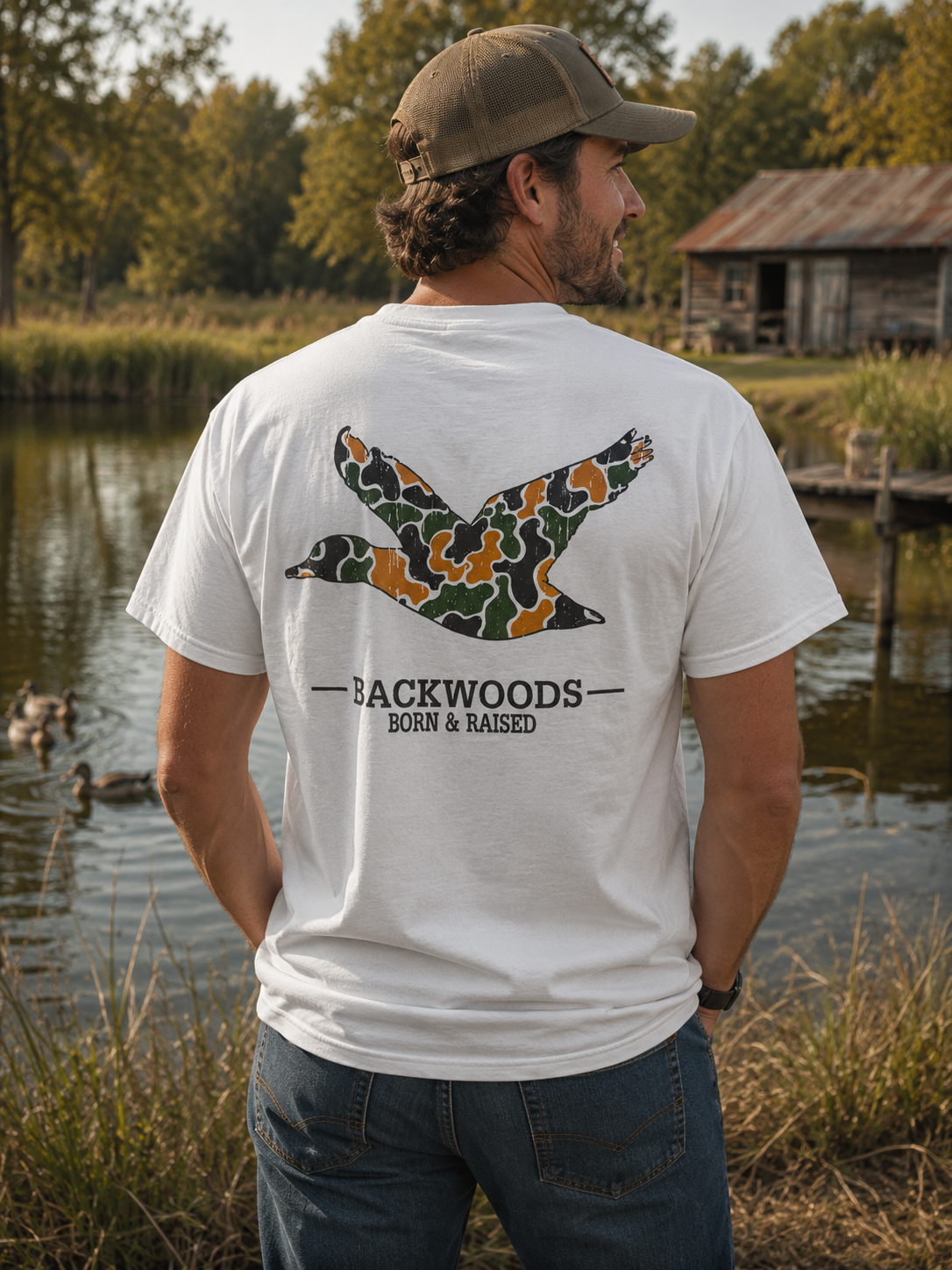 Backwoods Born & Raised Camo Duck Comfort Colors Unisex T-Shirt