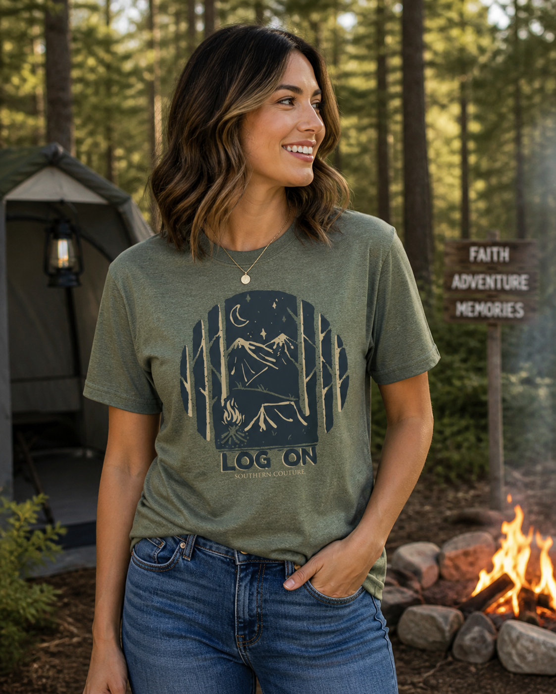 Southern Couture Log On Outdoors Camping Soft T-Shirt