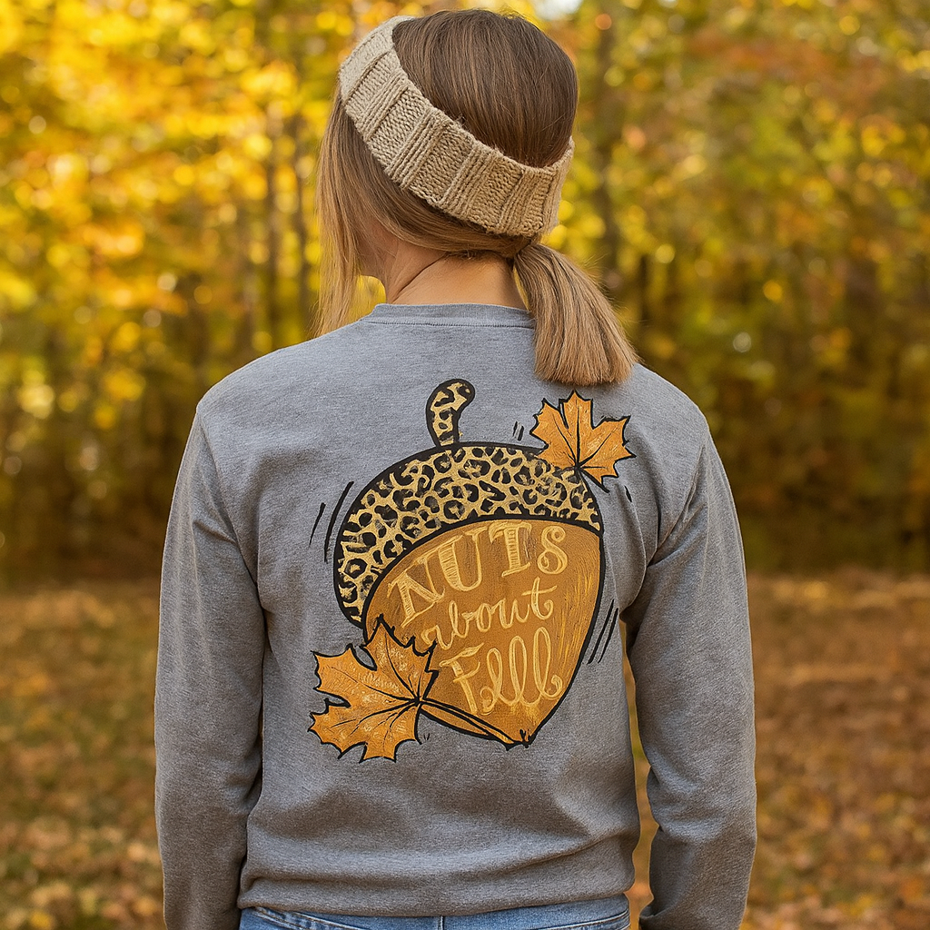 Girlie Girl Originals Nuts About Fall Leopard Long Sleeves T Shirt
