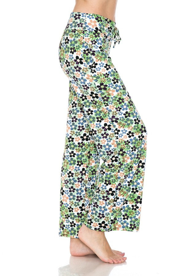 Groovy Flowers Print Soft Lounge Pajama Pants - SimplyCuteTees
