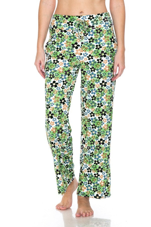 Groovy Flowers Print Soft Lounge Pajama Pants - SimplyCuteTees