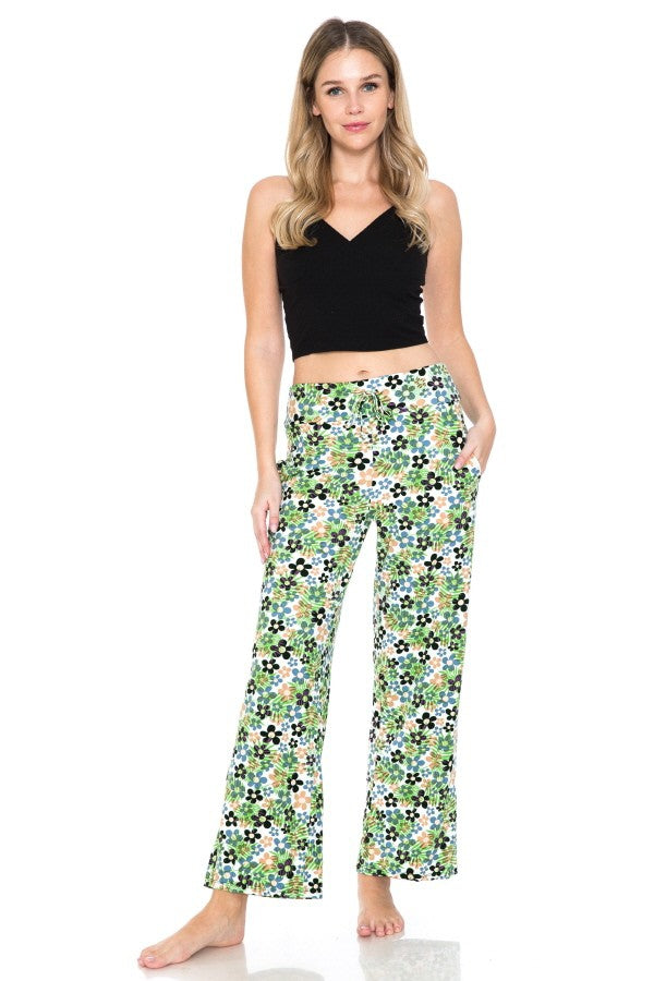 Groovy Flowers Print Soft Lounge Pajama Pants - SimplyCuteTees