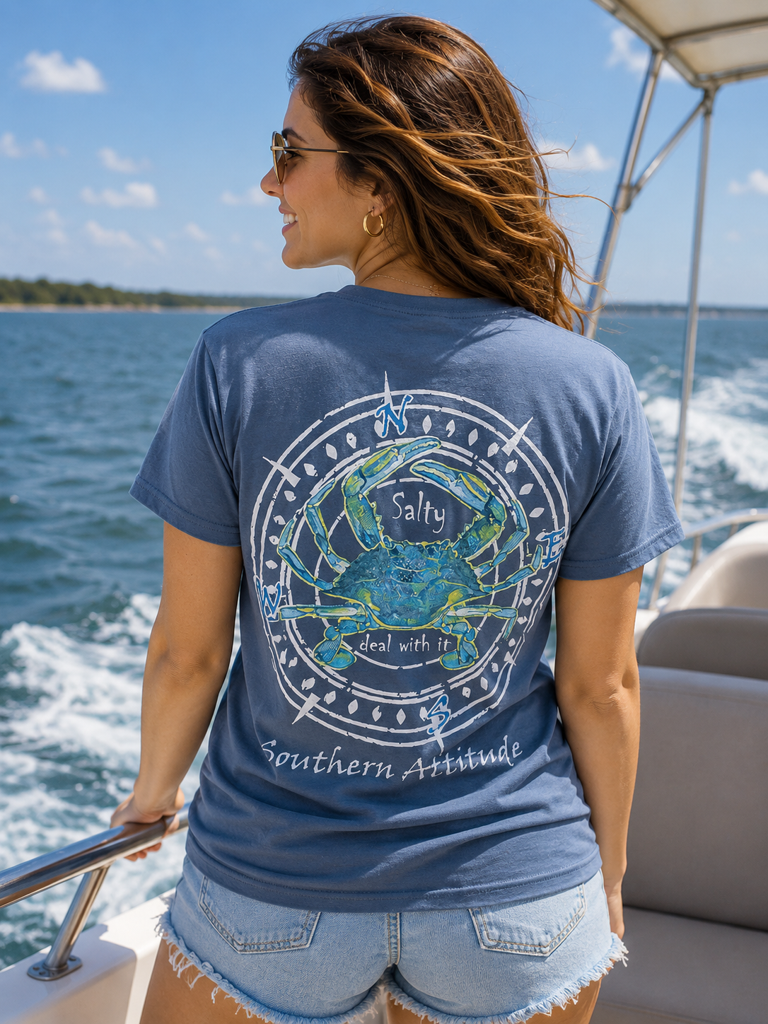 Southern Attitude Crab Compass Indigo Unisex T-Shirt