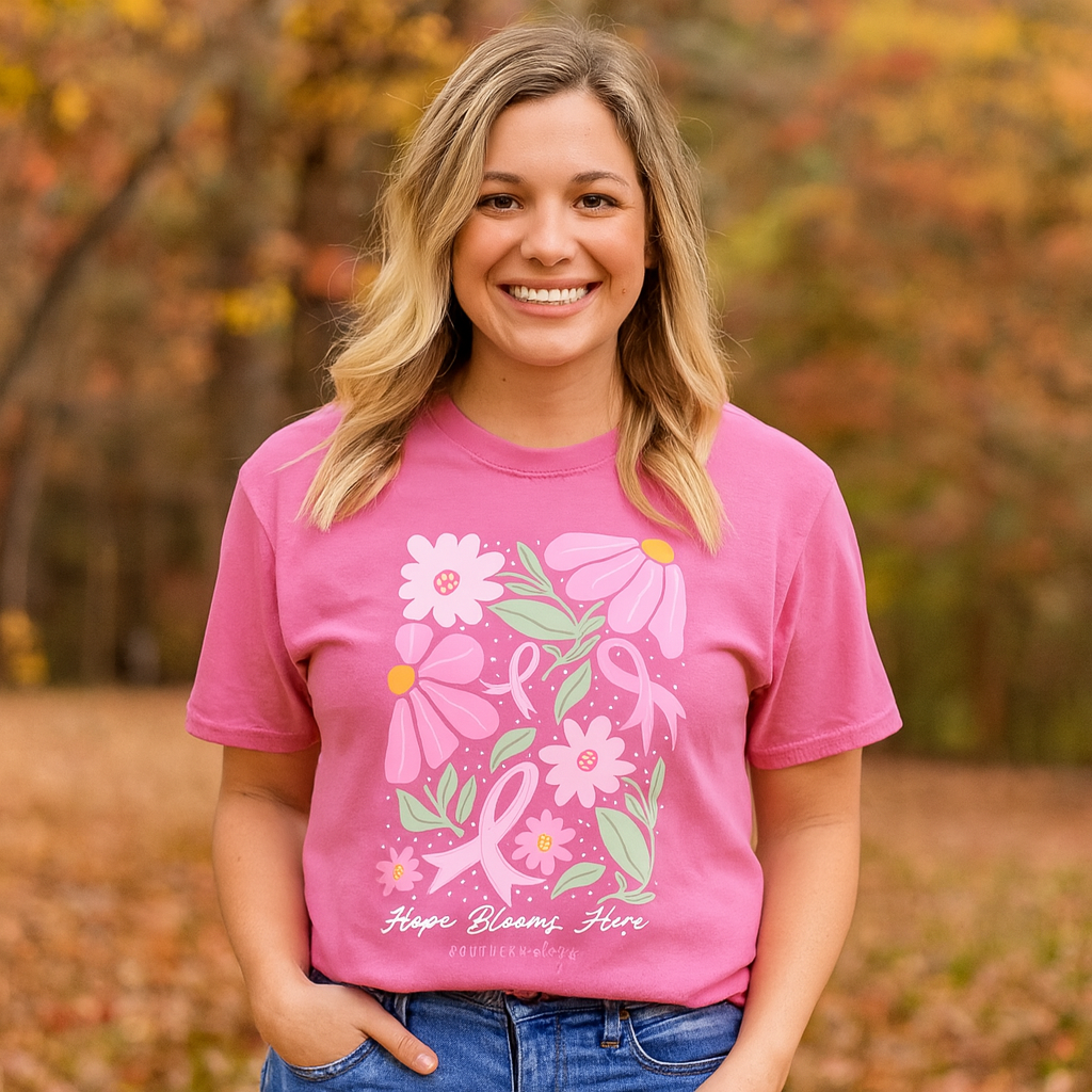 Southernology Cancer Hope Blooms Here Comfort Colors T-Shirt