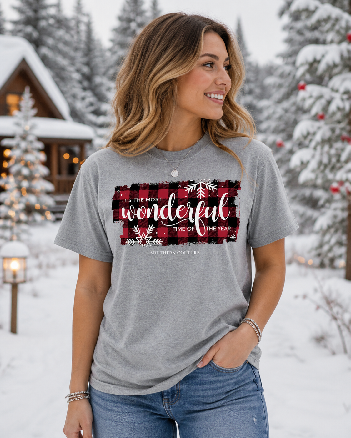 SALE Southern Couture Plaid Wonderful Holiday Soft T-Shirt