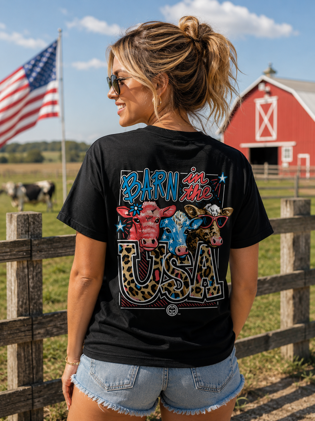 Girlie Girl Originals Barn In The USA Cow T-Shirt