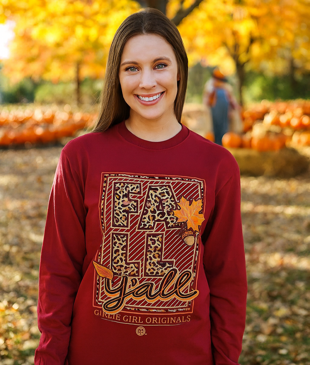 Girlie Girl Originals Fall Yall Leopard Long Sleeves T Shirt