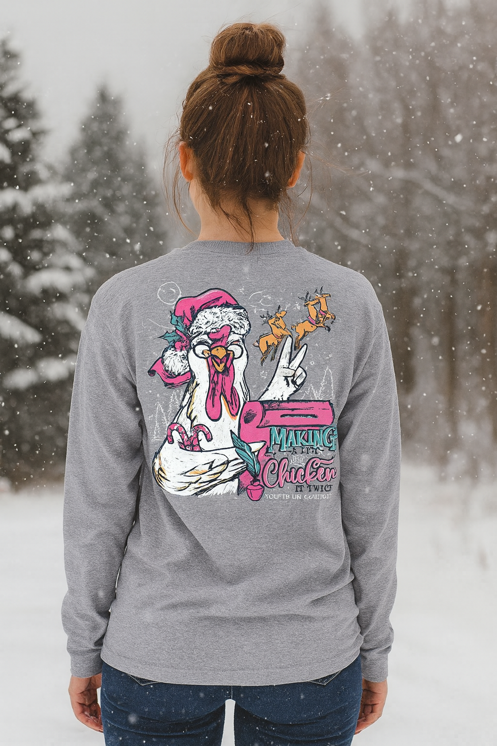 Southern Couture Classic Makin A List Chicken Holiday Long Sleeve T-Shirt - SimplyCuteTees