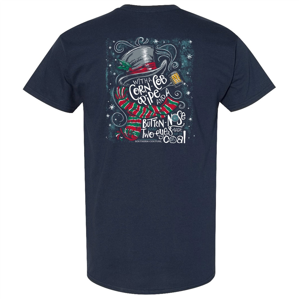 Southern Couture Classic Corn Cobb Pipe Snowman Holiday T-Shirt - SimplyCuteTees