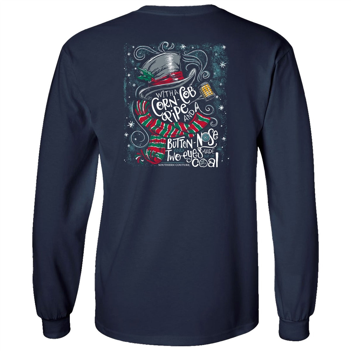 Southern Couture Classic Corn Cobb Pipe Snowman Holiday Long Sleeve T-Shirt - SimplyCuteTees