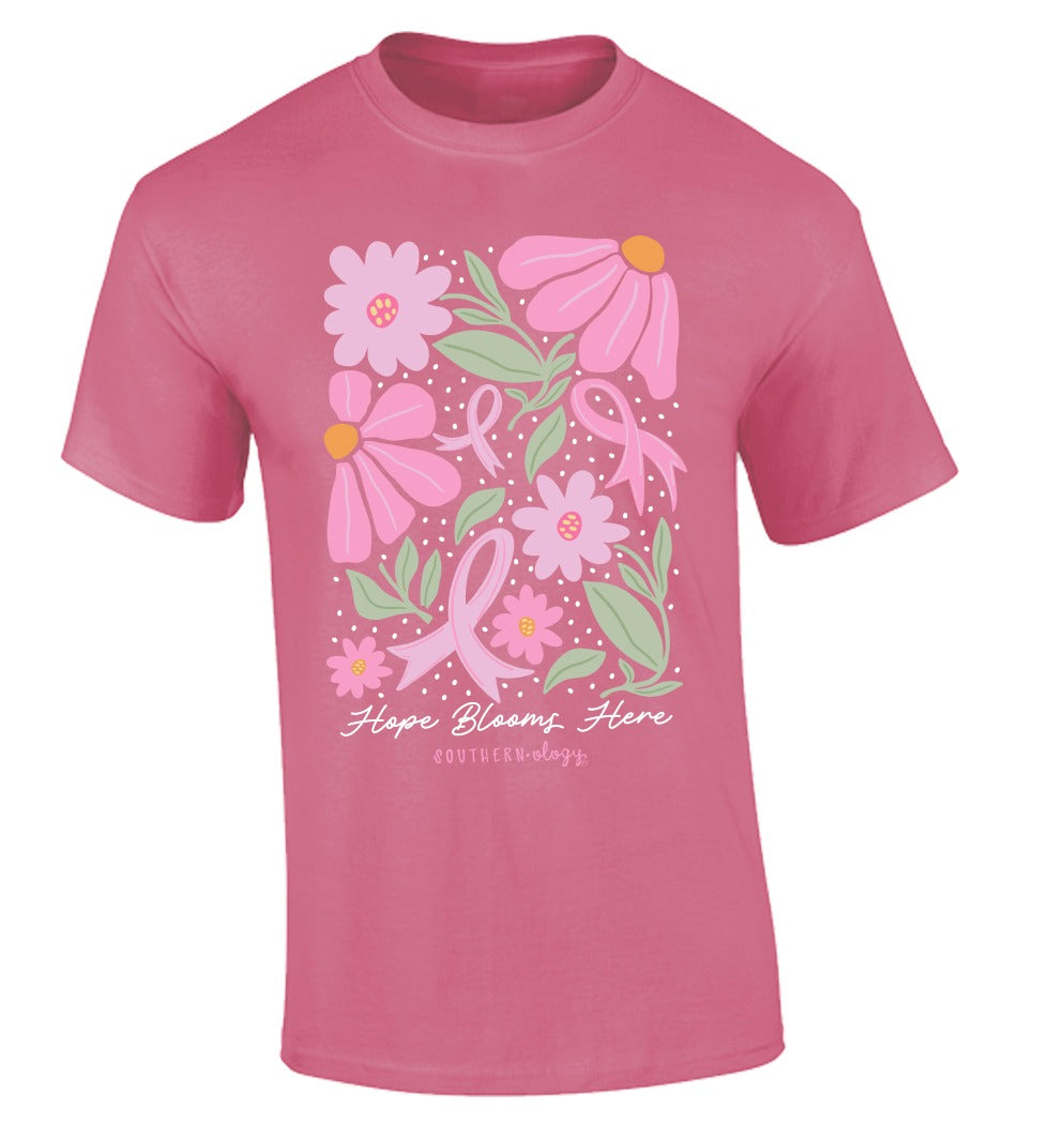 Southernology Cancer Hope Blooms Here Comfort Colors T-Shirt