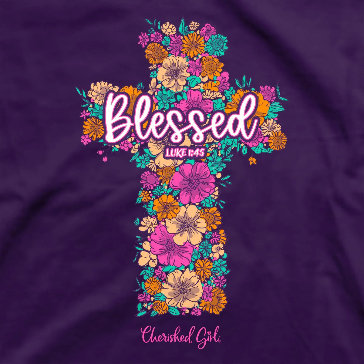 Cherished Girl Floral Cross Faith T-Shirt - SimplyCuteTees
