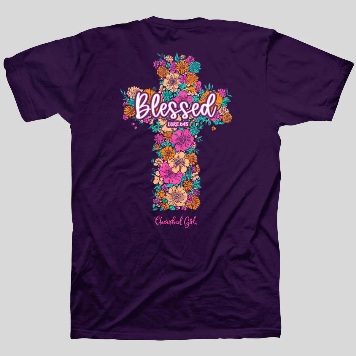 Cherished Girl Floral Cross Faith T-Shirt - SimplyCuteTees