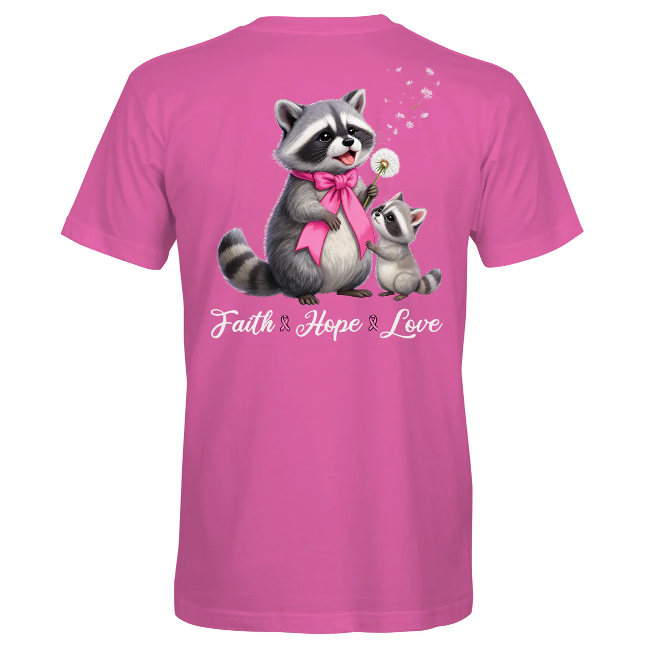 Southern Attitude Breast Cancer Dandelion Raccoons T-Shirt - SimplyCuteTees