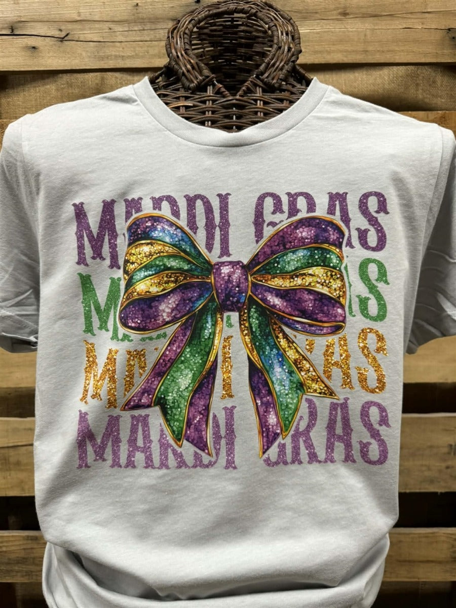 Southern Chics Mardi Gras Bow Canvas T-Shirt - SimplyCuteTees