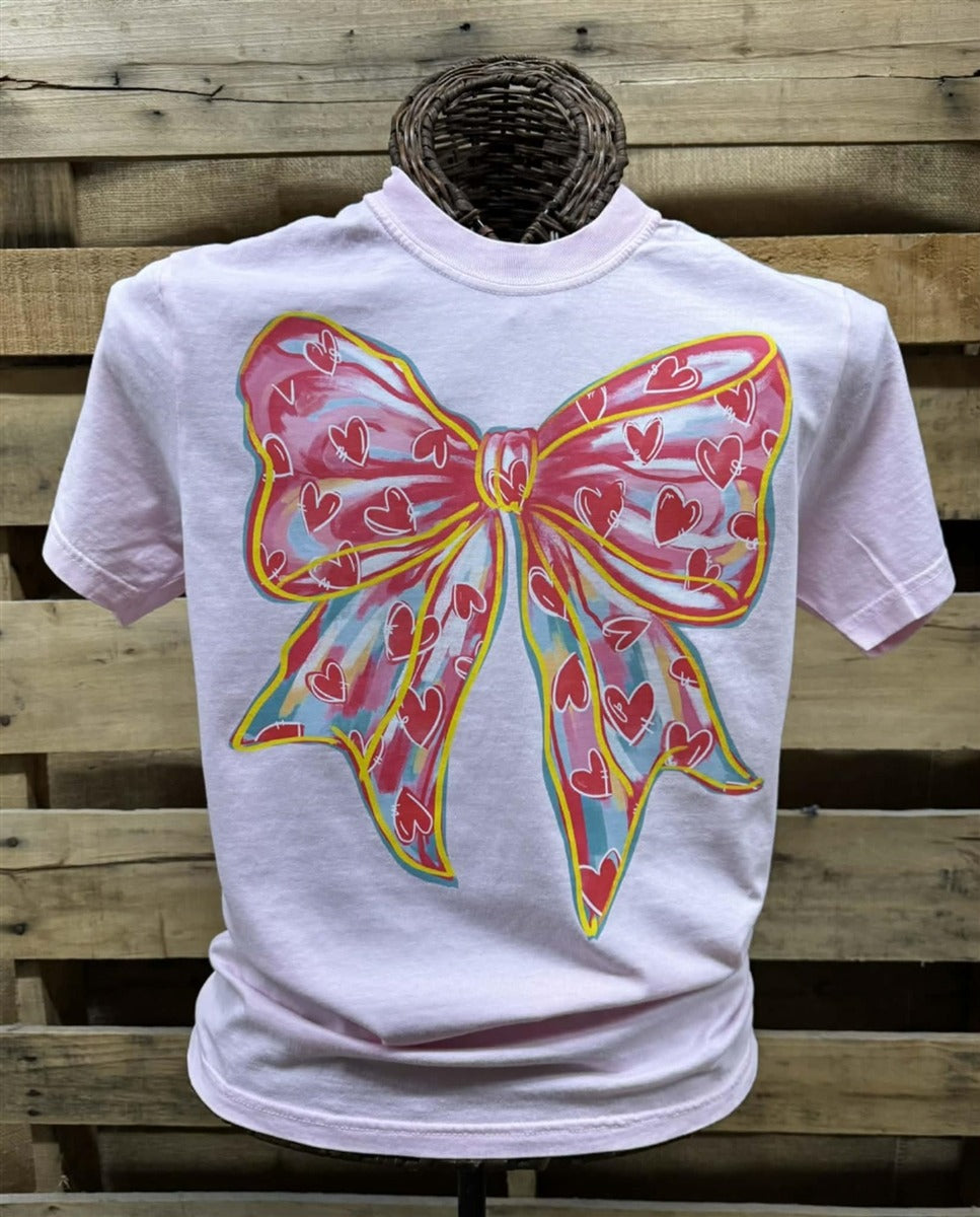 Southern Chics Painted Heart Bow Comfort Colors T-Shirt - SimplyCuteTees